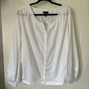 ESCADA Sport White Blouse w/ Embroidered Butterfly sleeves